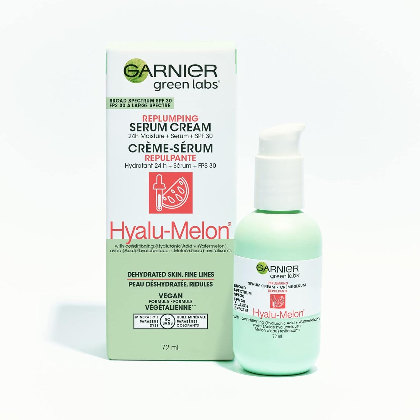 Garnier Green Labs Hyalu-Melon 3-in-1 Replumping Serum Cream - Hydrating with SPF 30, 2.4 Fl Oz