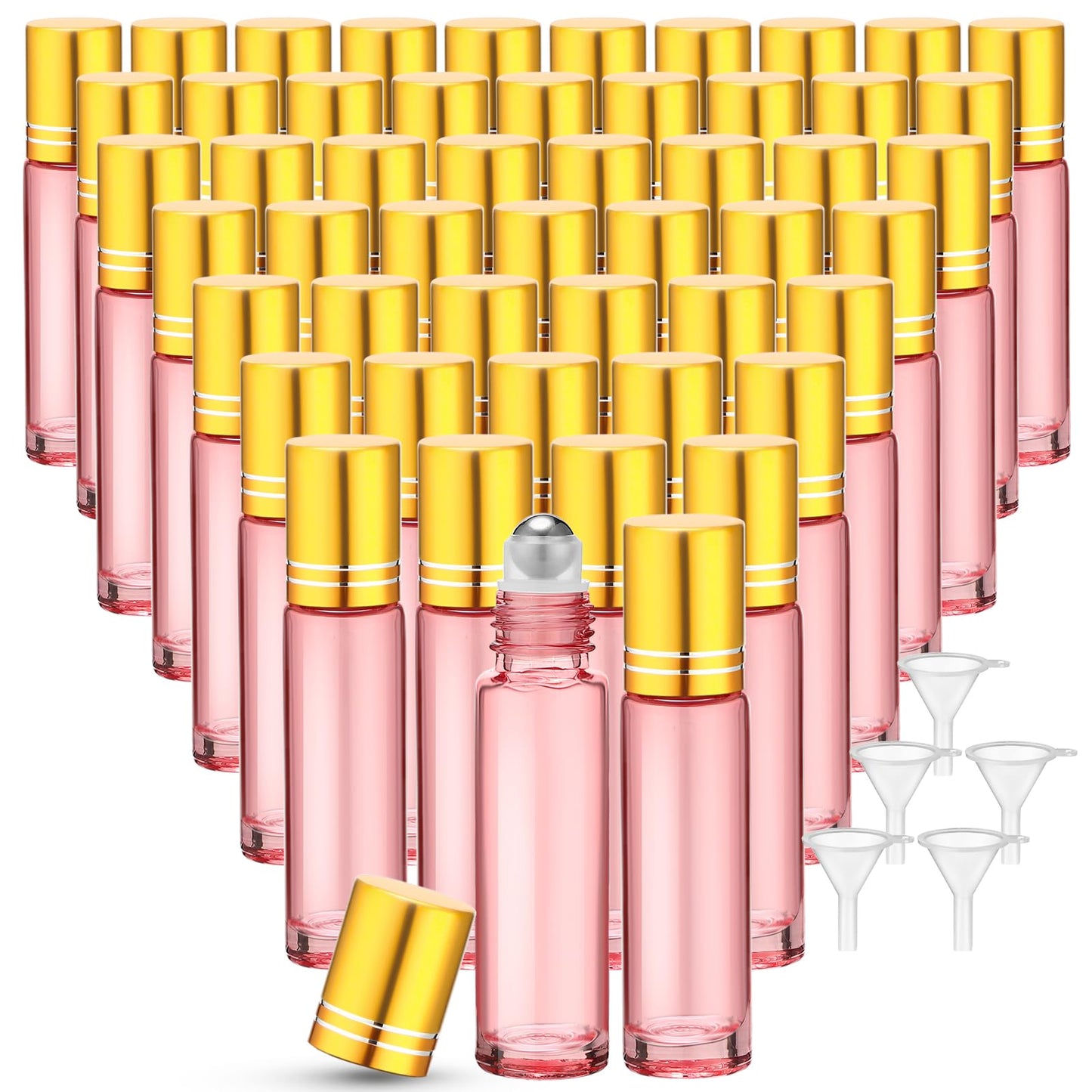 Sumind 150 Pcs Essential Oil Roller Bottles 10 ml Glass Empty Roll on Bottles with Stainless Steel Balls Leak Proof with 5 Funnel for Travel Essential Oil(Pink)