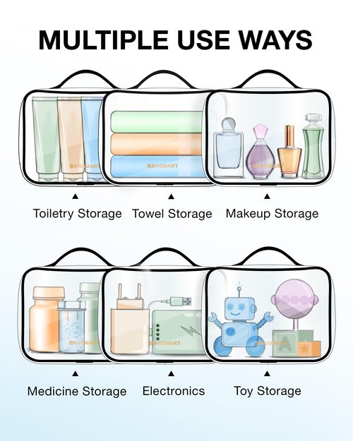 BAGSMART TSA Approved Clear Toiletry Bag, 2 Packs Quart Size Water Resistant Makeup Cosmetic Bags for Women, Airport Airline Travel Essential Carry On Organizer with Handle Large Opening, Black