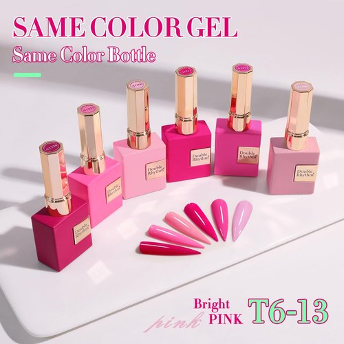 Double Rhythm Gel Polish Set - 6 Pcs 15 ML Soak Off Kit for Nail Art | Bright Neon Light Pink & Purple