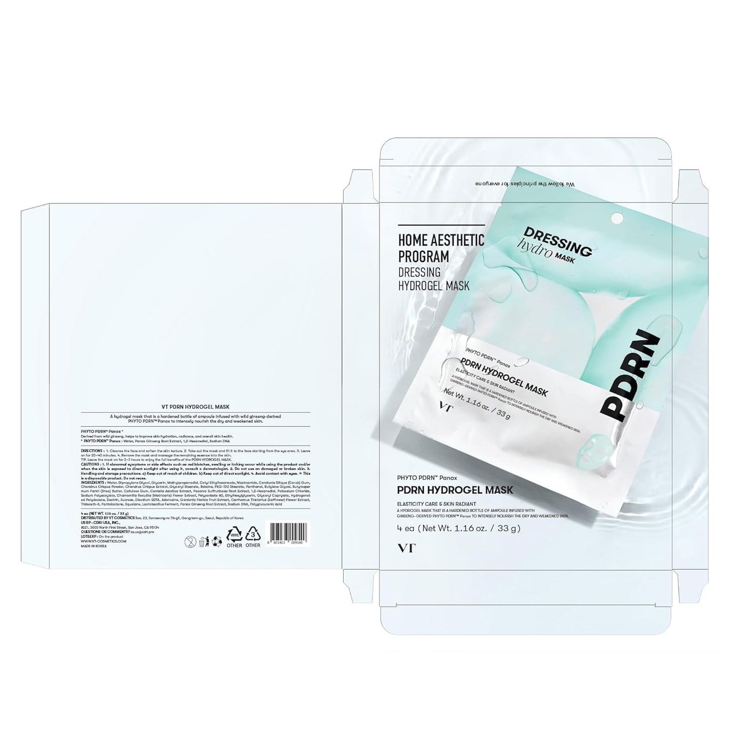 VT COSMETICS PDRN Hydrogel Mask - Intensive Nourishing Overnight Treatment | 33g x 4 Pack, Hydrating & Rejuvenating