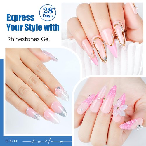Nicedeco No Wipe Rhinestone Glue for Nails 30ml, 3D Strong Adhesive Nail Charms Nail Gems Nail Art Glue for Crystal Stones Jewels Diamonds, Nail Lamp Required