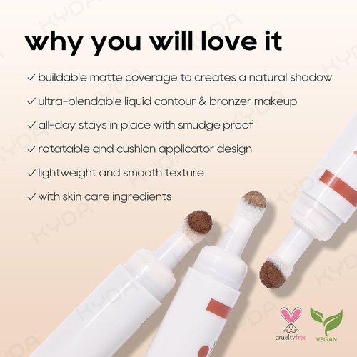 KYDA Liquid Contour Pen - Rotatable Face Bronzer for Buildable Matte Color | Lightweight & Blendable, Light Cool