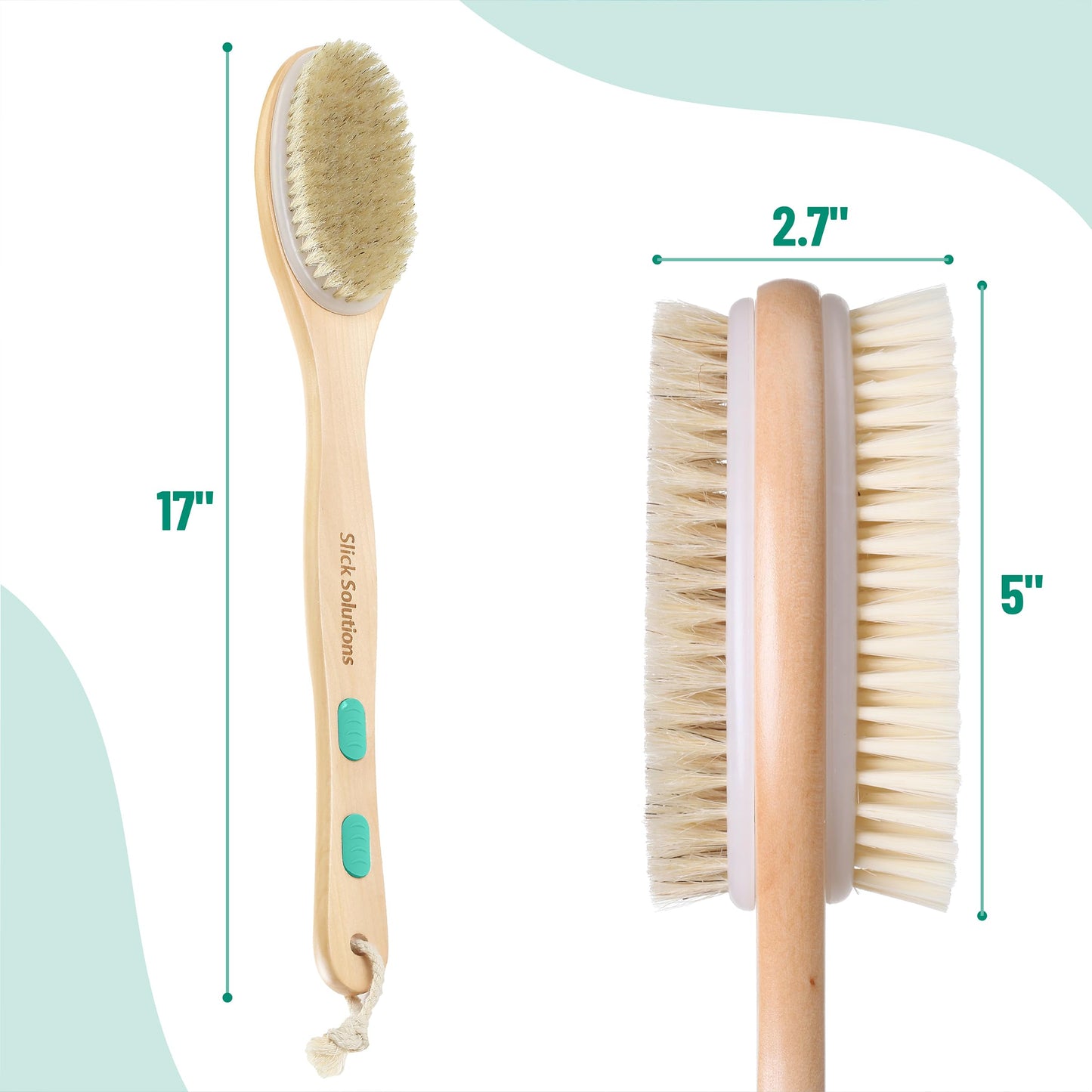 Slick- Shower Brush, Double Sided Shower Brush, Back Scrubber, Bath Brush, Back Brush, Back Brush Long Handle for Shower, Shower Brushes for Your Back, Bath Brush Long Handle for Shower