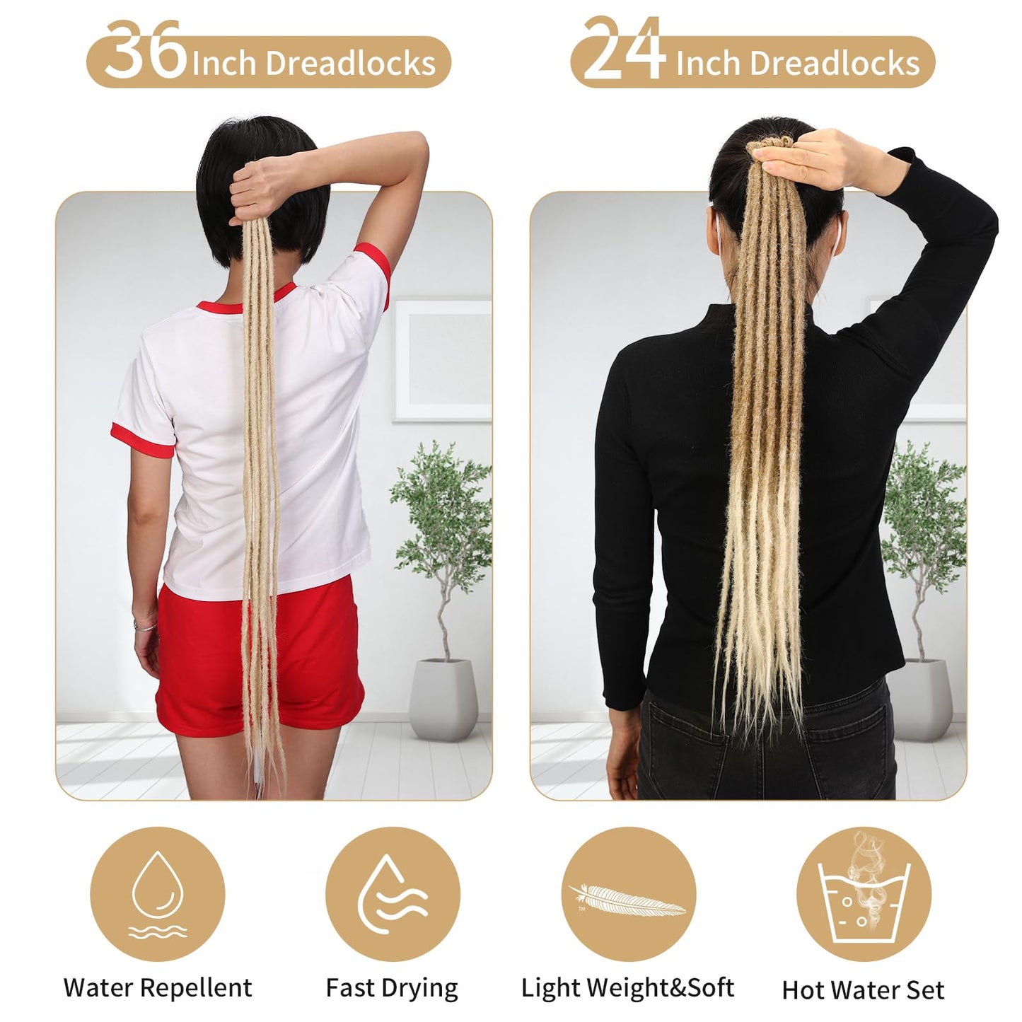 WIGNEE 36 Inches Synthetic Blonde Dreadlock Extensions 10 Strands Single Ended Dreadlocks Extension 0.6 CM Synthetic Crochet Dreads Extensions Hip Hop Style for Women/Man(613)