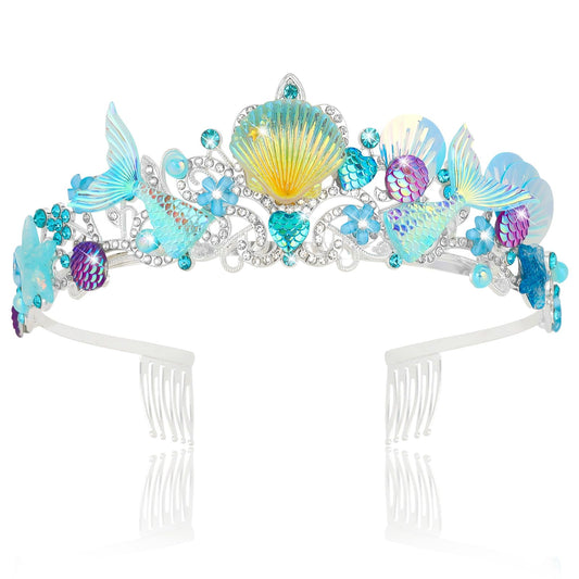 CIEHER Mermaid Crown Blue Shell Tiara Mermaid Tiara for Mermaid Costume Mermaid Birthday Decorations