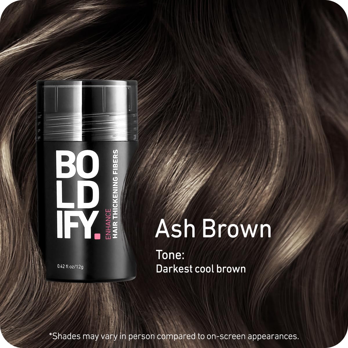 BOLDIFY Hair Fibers (12g) Fill In Fine and Thinning Hair for an Instantly Thicker & Fuller Look - Best Value & Superior Formula -14 Shades for Women & Men - ASH BROWN