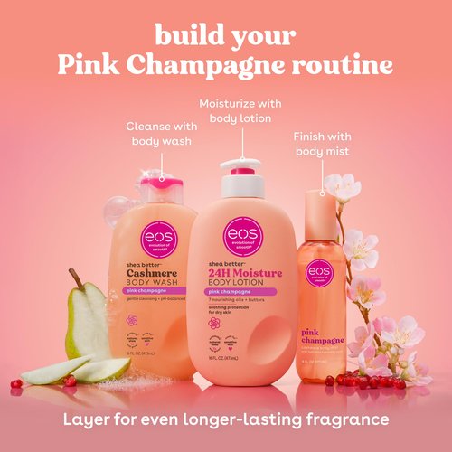 eos Shea Better Body Lotion Pink Champagne, 24-Hour Moisture Skin Care, Lightweight & Non-Greasy, Natural Shea, Vegan, 16 fl oz
