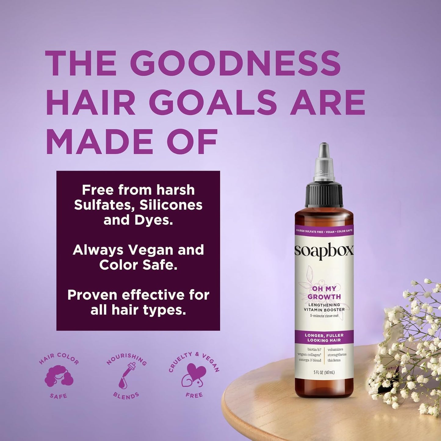 Soapbox Oh My Growth - Lengthening Vitamin Booster Treatment for Thicker, Fuller Hair | Biotin & Vegan Collagen (5 oz)