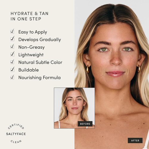 SALTYFACE Tanning Moisturizer - Self Tanner for Natural Glow - Green Tea & Hyaluronic Acid - 1.35 FL OZ (40 ML)