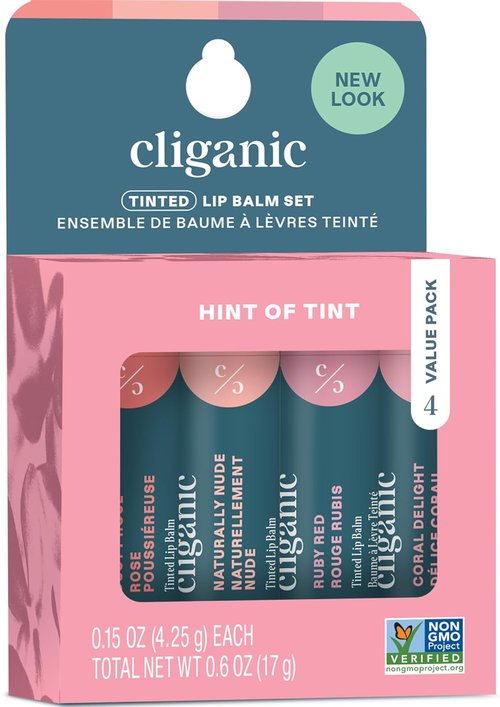 Cliganic Tinted Lip Balm Set | Hydrating & Vitamin E Enriched | 4 Color Variety | Perfect Stocking Stuffer