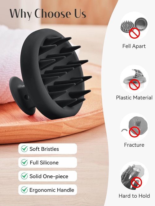 HEETA Scalp Massager - Hair Growth Scrubber with Soft Bristles | Silicone Design for Dandruff Relief & Relaxation - Black