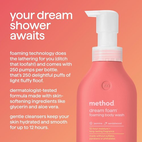 Method Dream Foam - Foaming Body Wash with Jasmine & Sandalwood | 13.5 oz Hydrating Cleanser