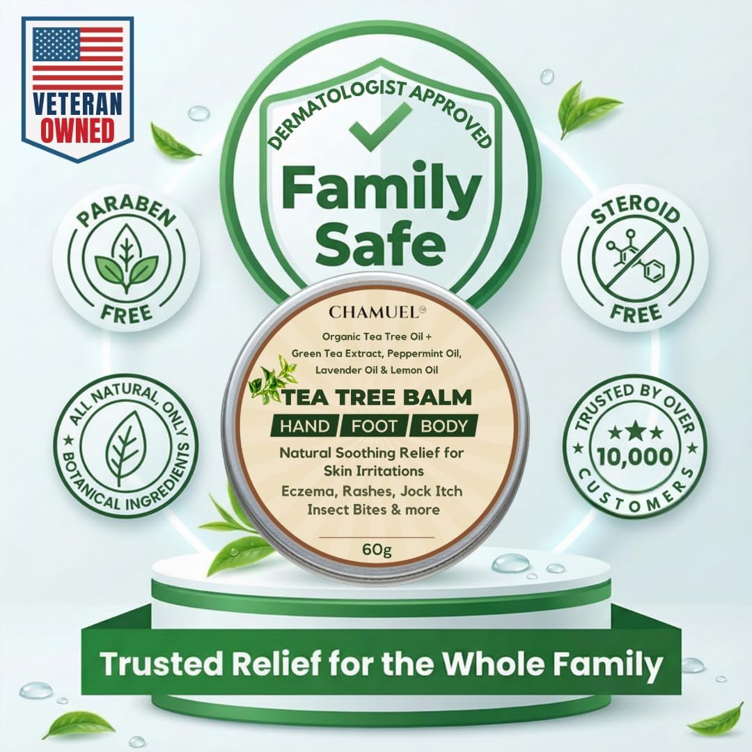 Tea Tree Oil Balm - Natural Itchy Skin Relief for Rashes, Jock Itch & Bug Bites | Safe for All Ages