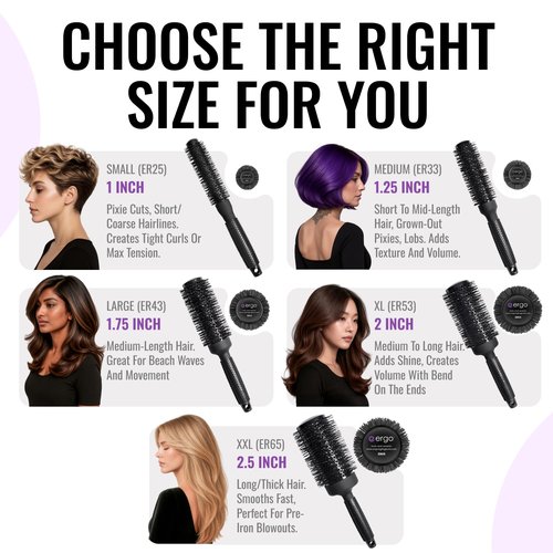 ERGO Ceramic Ionic Round Brush - Salon Quality Blow Drying Tool for Volumizing Hair - 2" Size