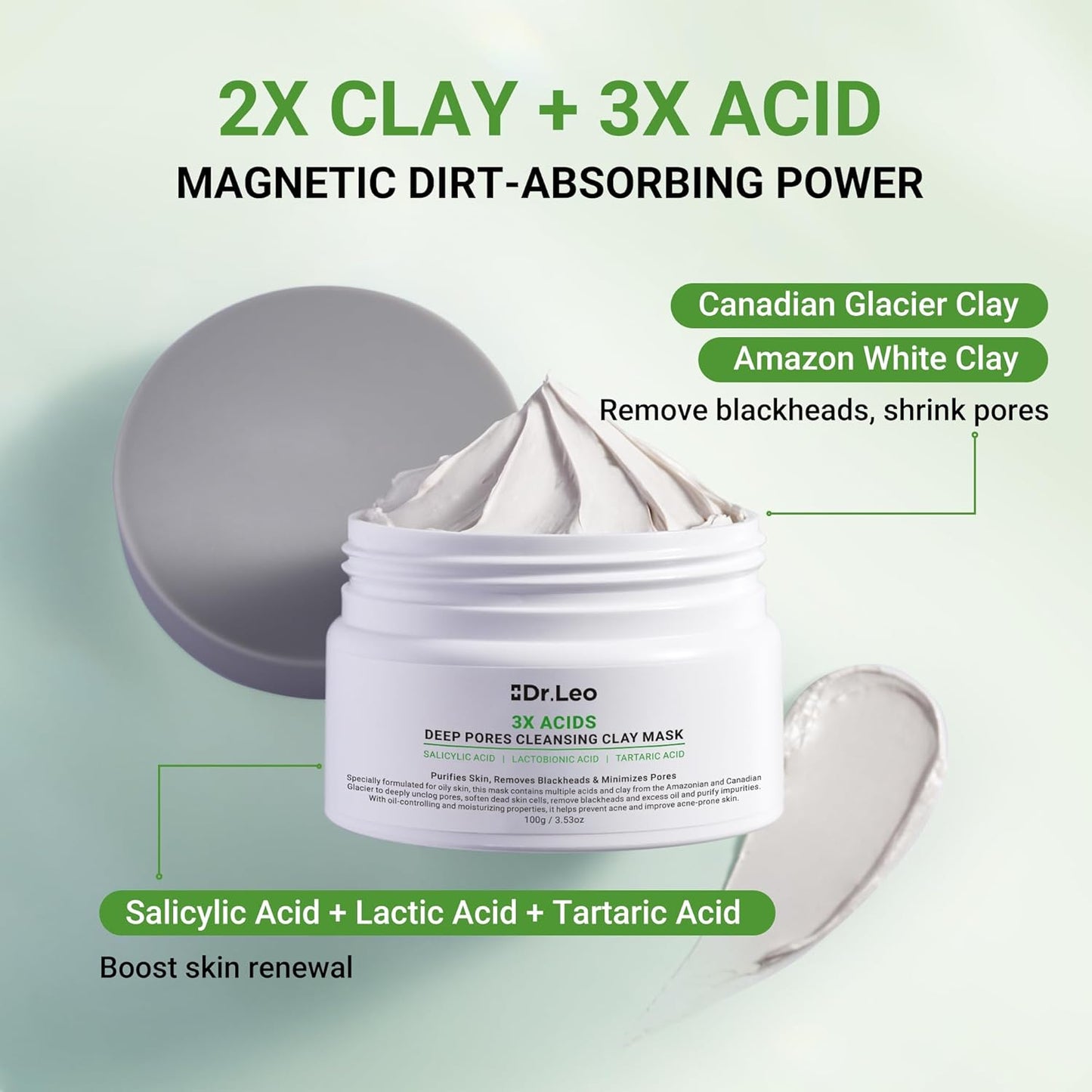 Skiennix 3X Acid Clay Mask - Deep Cleansing Facial Skincare for Pore Minimizing & Detox | 3.53 oz