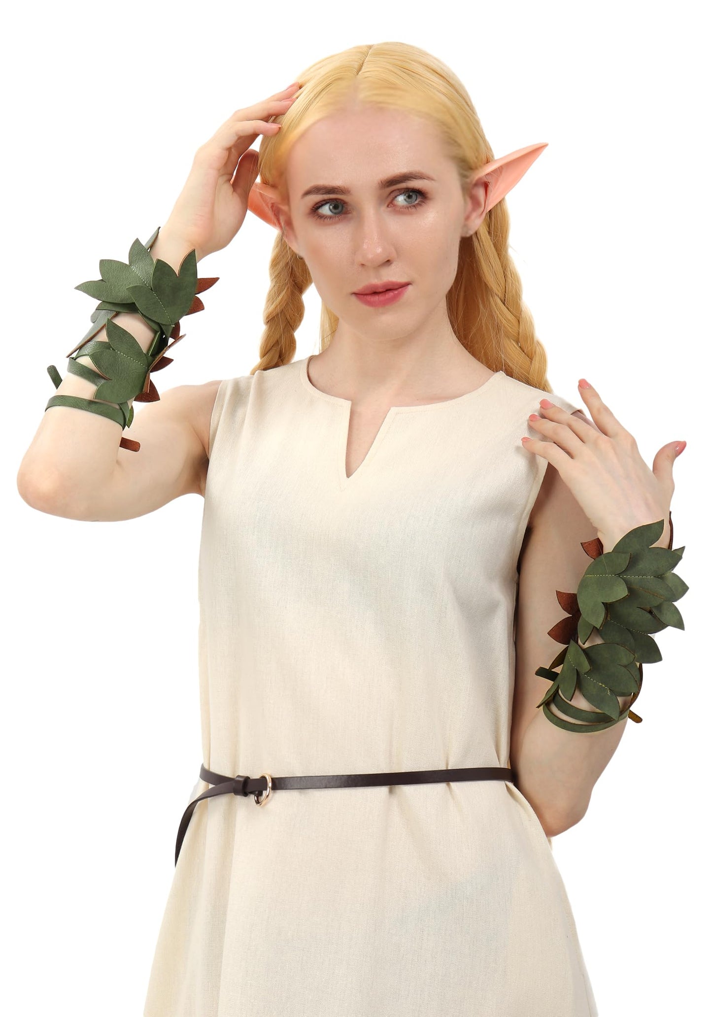 KUOIN Medieval Leaf Crown Headband for Women, Woodland Fairy Elf Faux Leather Tiara Wreath Laurel (Green)