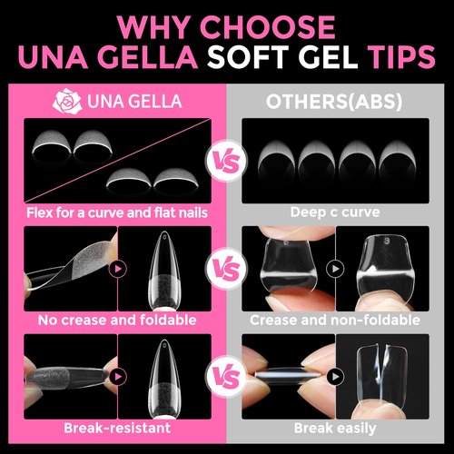 UNA GELLA Long Stiletto Gel Nail Tips: 216pcs Halloween Stiletto Almond Fake Nails Pre-shape Long Almond Press Ons for Full Cover Acrylic French False Nails For Nail Extension DIY Salon 12 Sizes