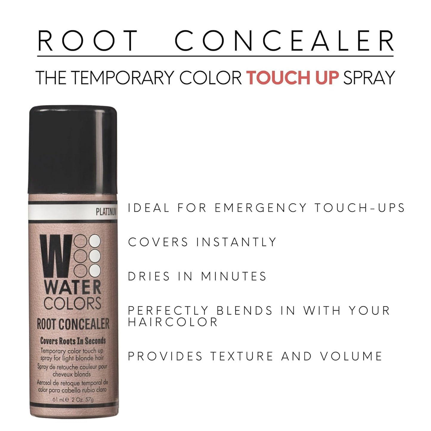 Watercolors Root Concealer - Touch Up Spray for Gray Coverage & Volume | Platinum 2 oz