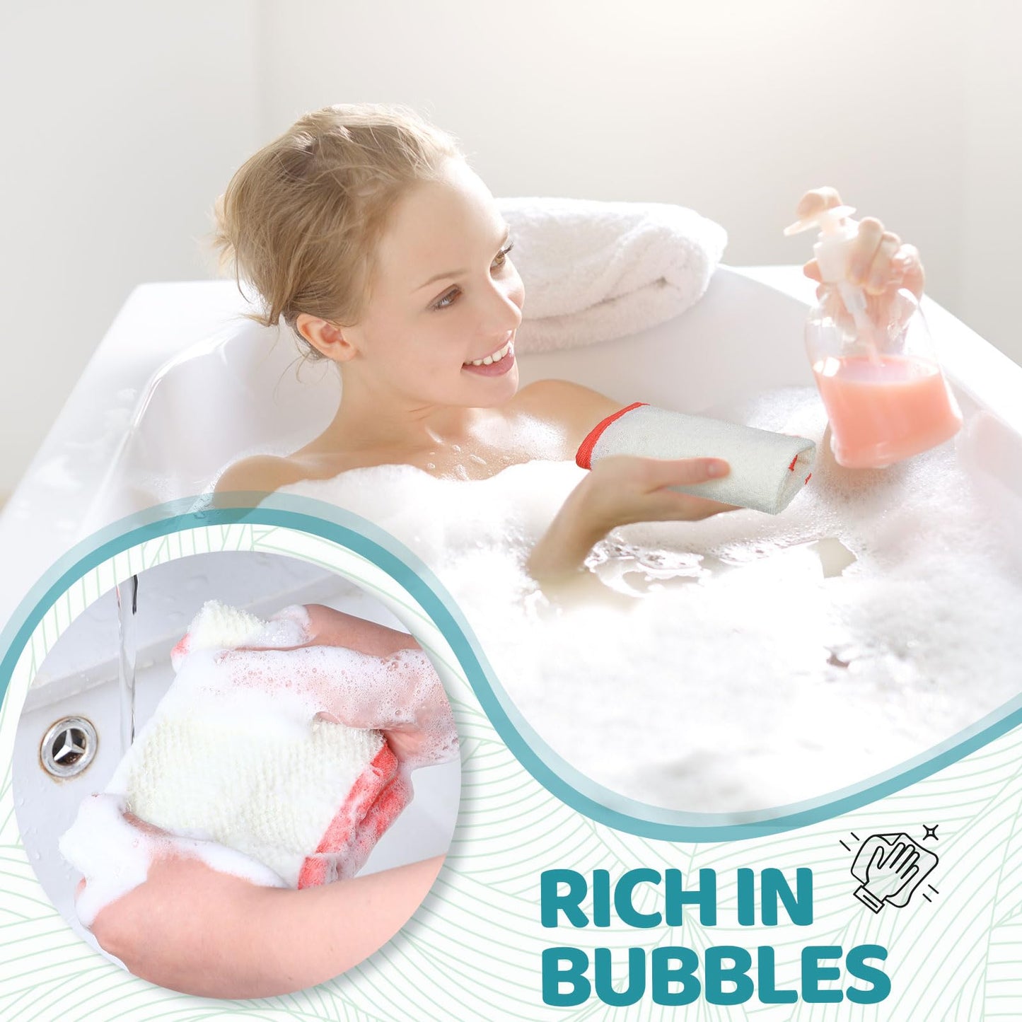 Tatuo 5 Pcs Exfoliating Face and Body Wash Cloths Towel Weave Bath Exfoliating Scrub Massage Bath Cloth for Women and Men, 10.63 x 9.05 Inch(Black Green Orange Blue Yellow Edge)