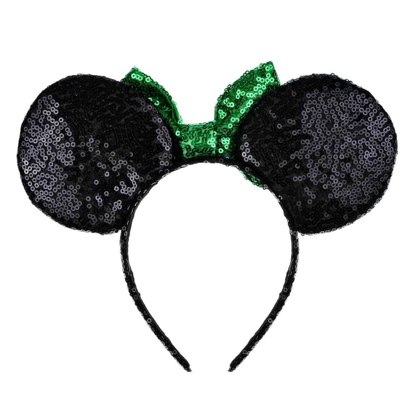 A Miaow Sequin Black Mouse Ears Headband MM Glitter Hair Clasp Women Butterfly Hair Hoop Birthday Holiday Park Photo Supply (Black and Green)