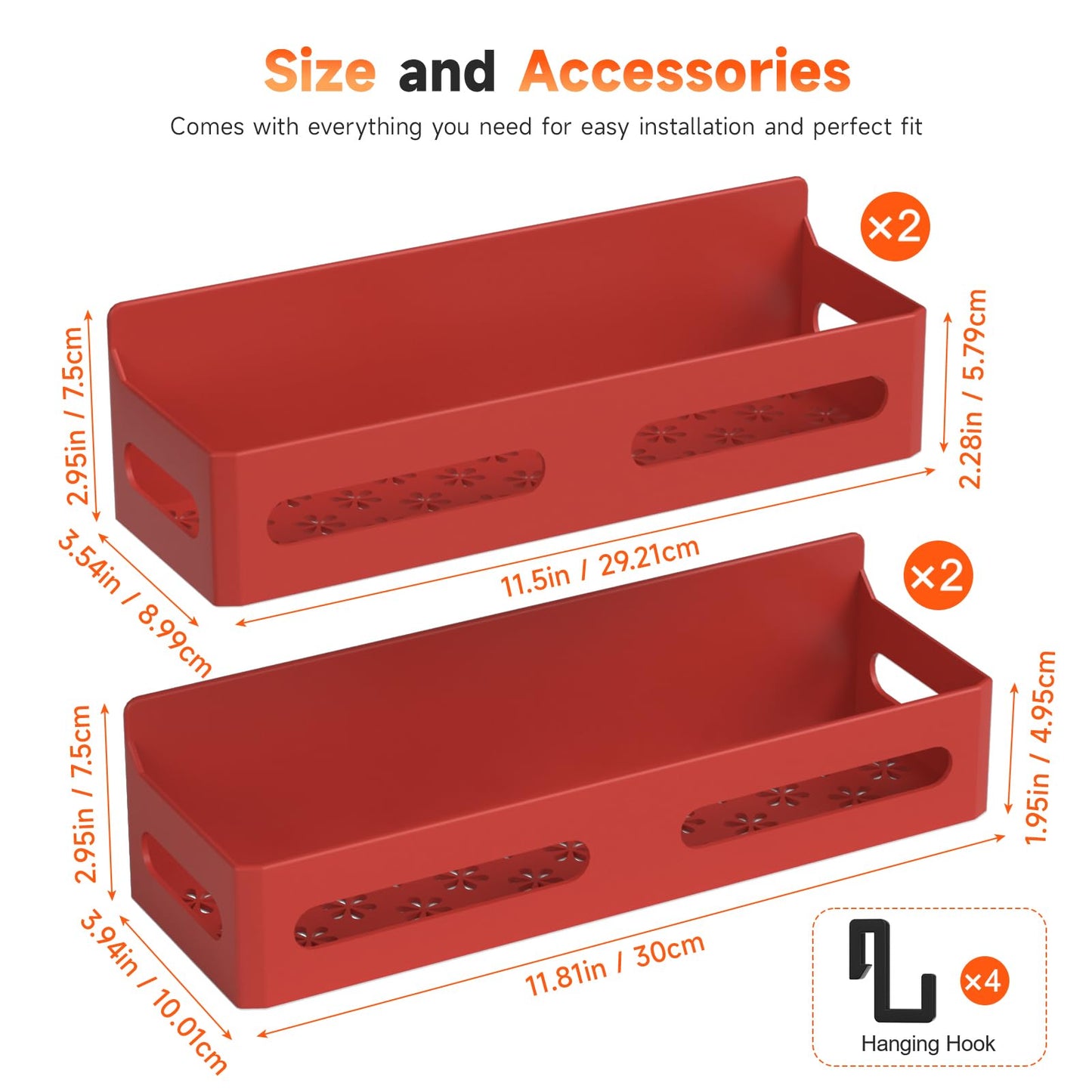 4 Pack Strong Magnetic Spice Rack for Refrigerator, Multipurpose Magnetic Shelf for Fridge with 4 Hooks for kitchen and Bathroom Organization, Black