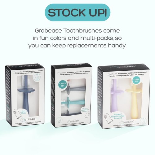 grabease Finger Toothbrush for Toddler Baby Toothbrush Baby Training Double Sided Toothbrush, BPA-Free & Phthalate-Free for Baby & Toddler, 4 Pack, Lavender, Blush Mint, Yellow