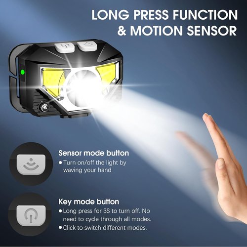 LHKNL Headlamp Flashlight - Ultra-Light Rechargeable LED with White & Red Light | 2-Pack Waterproof Motion Sensor for Camping & Hiking