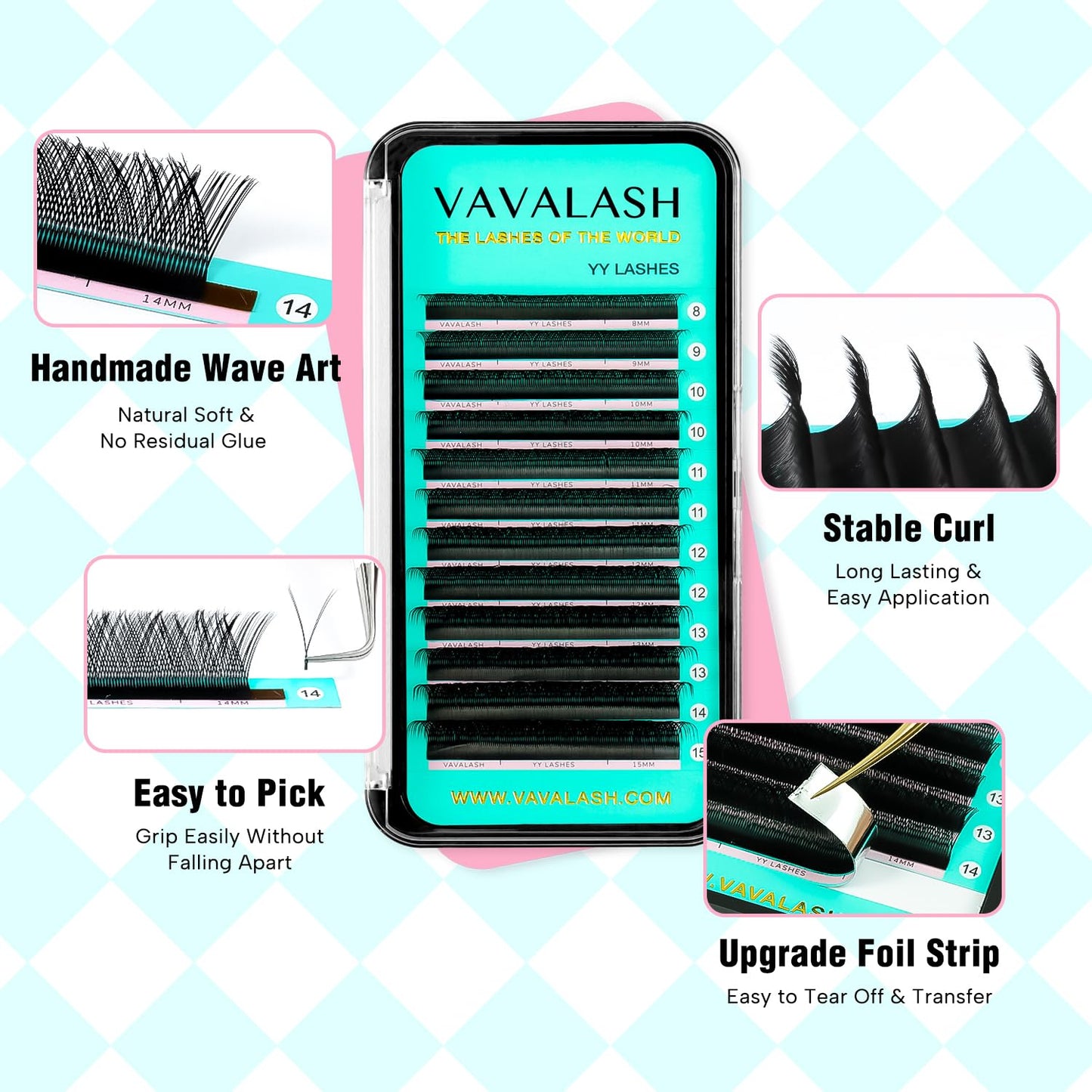 VAVALASH Y Lash Extensions C Curl 0.05mm 11mm Tray Easy Premade Volume 2D Fans Eyelash Extension YY Type Natural Volume Lashes Extension Soft Matte Black Lashes (YY-0.05-C-11mm)