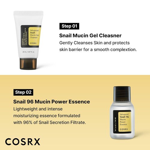 COSRX Snail Mucin Skin Care Set - Mini Travel Essentials Gift Set with Face Wash, Serum, Moisturizer & Eye Cream