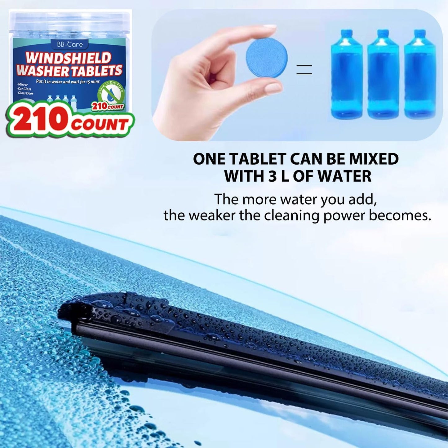 Skiennix Windshield Washer Cleaning Tablets - 210 PCS Effervescent Car Glass Cleaner Concentrate