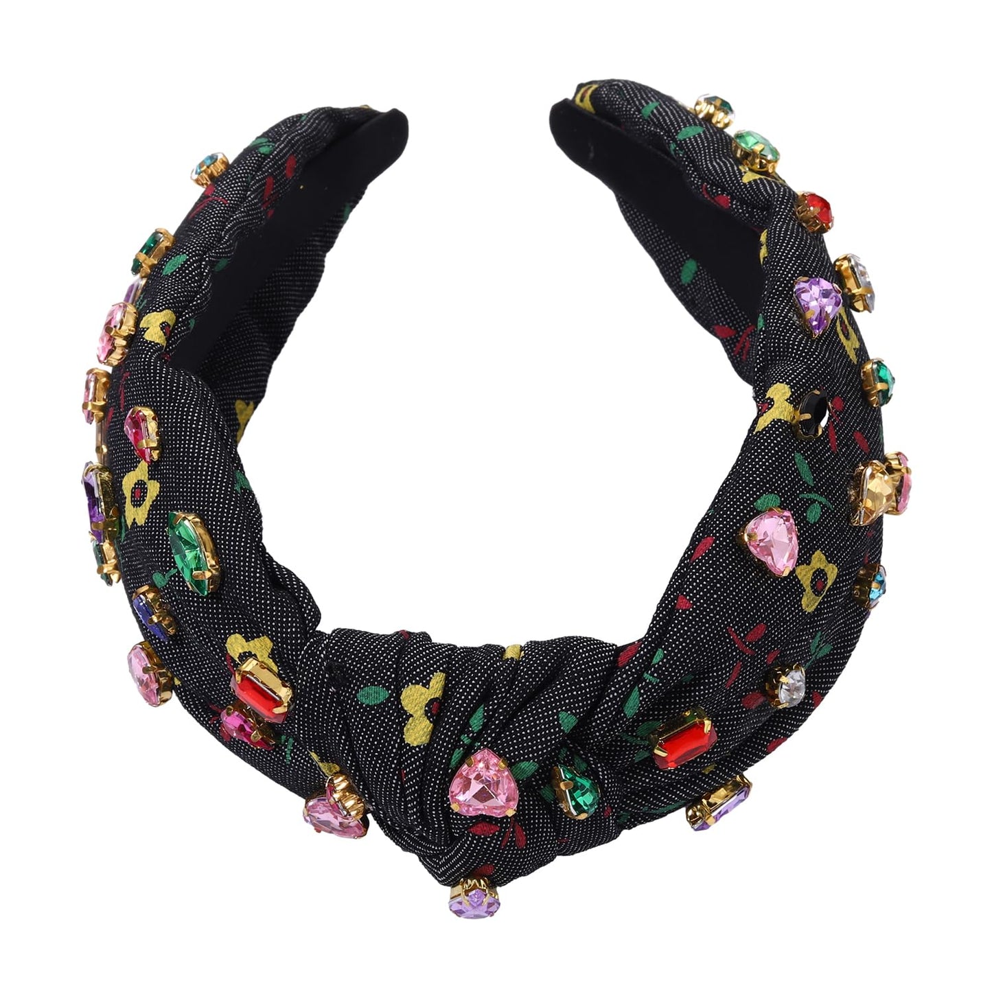 MOLOCH Crystal Knotted Headbands for Women Floral Heart Rhinestone Headbands Jeweled Embellished Wide Headband Summer Beach Party Hair Accessories (Black)