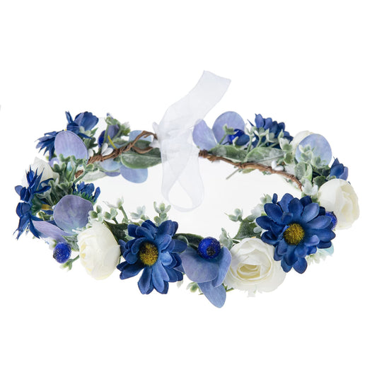 Fleursun Floral Headpiece Flower Crown Hair Wreath Wedding Bridal Bridesmaid Headband Maternity Woodland Photo Shoot Headpiece (Style 5 Royal Blue Daisy)