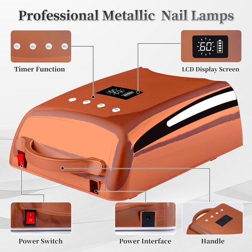 BOMOQING Professional UV LED Nail Lamp, Cordless Rechargeable UV Light for Gel Nails, 78W Fast Curing Gel Nail Light with 4 Timer Setting LCD Display, Auto Sensor and Spacious Interior(Gold)