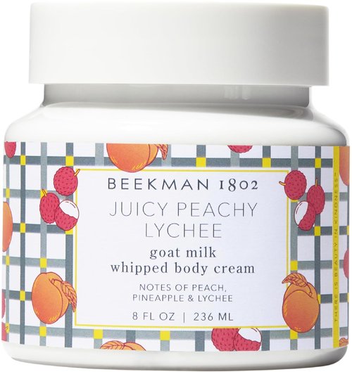 Beekman 1802 Whipped Body Cream - Hydrating Goat Milk Lotion with Shea Butter & Vitamin E | Juicy Peachy Lychee, 8 oz