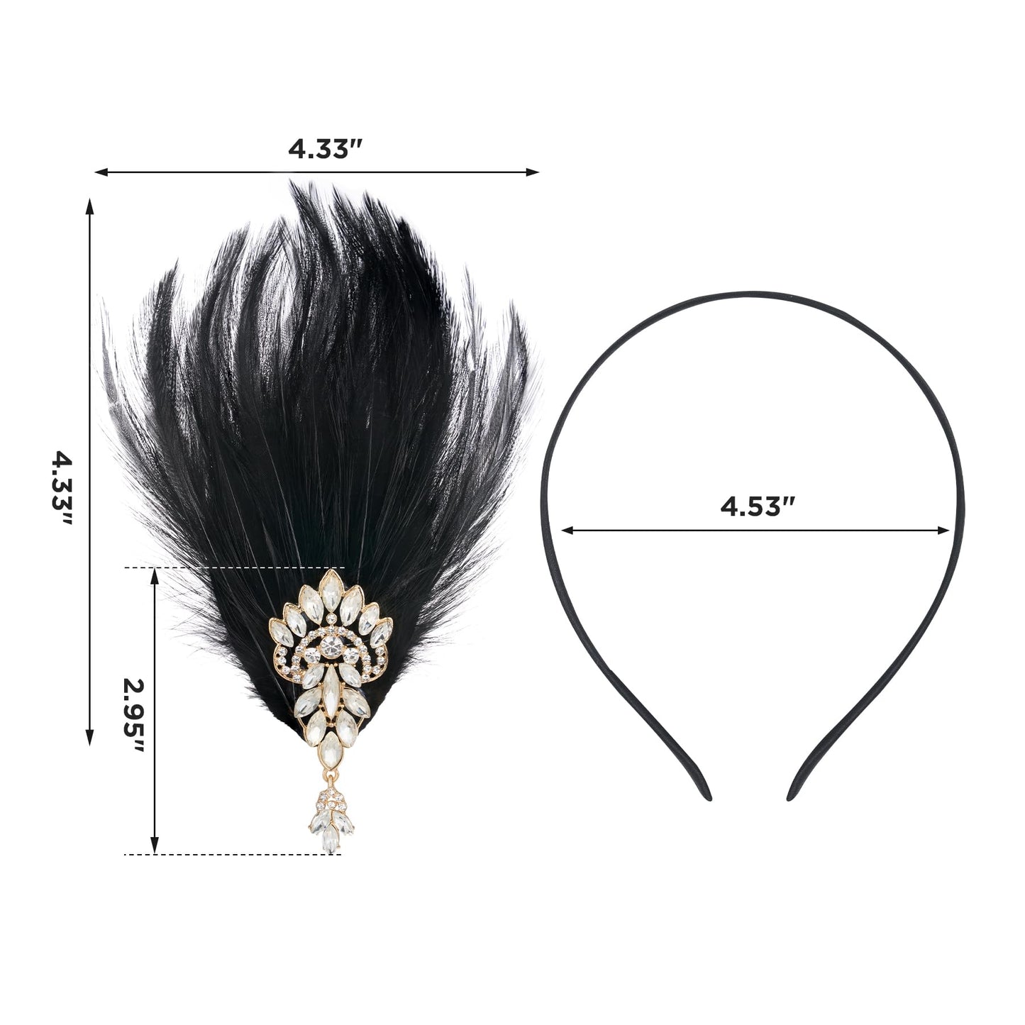 SWEETV 1920s Flapper Headband Roaring 20s Great Gatsby Headpiece Rhinestone Hair Clip Hair Accessories for Women