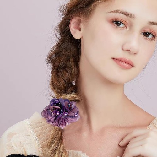 4 PCS Flower Hair Scrunchies for Women Rhinestone Elastic Hair Bands, Ponytail Holders Lace Hair Scrunchies Ties Elastics Bands Rubber Hairbands Hair Accessories for Parties Daily Use