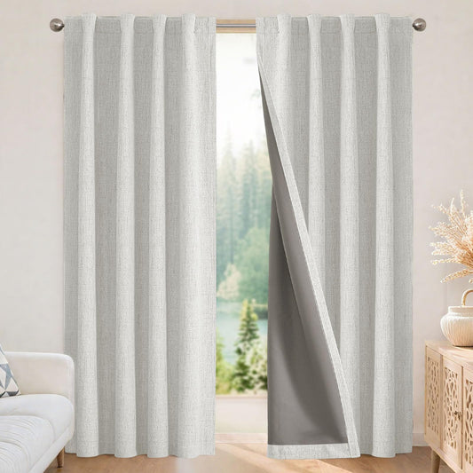 Joydeco Blackout Curtains for Bedroom - 100% Light Blocking 2 Panels Set Black Drapes 37" W x 63" L, Thermal Insulated Room Darkening Curtains, Linen Textured for Living Room, Rod Pocket & Back Tabs