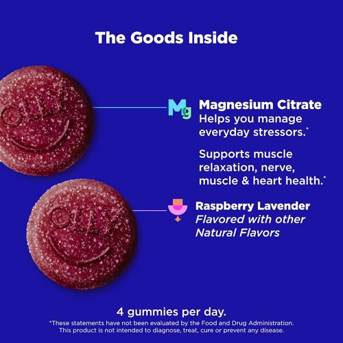 OLLY Relaxing Magnesium Gummies - Support Muscle Relaxation with Raspberry Lavender Flavor | 60 Count