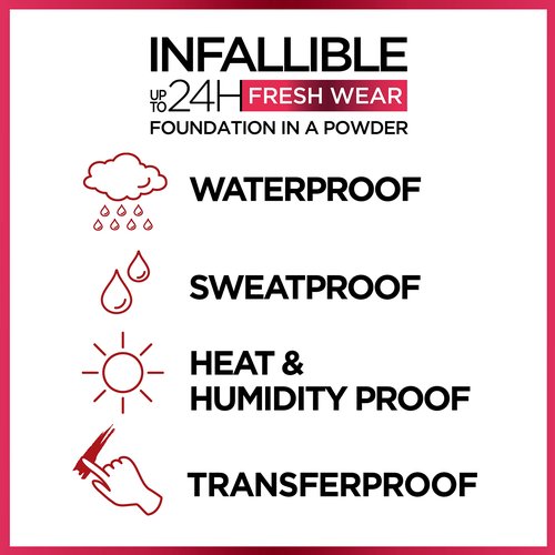L'Oreal Paris Makeup Infallible Fresh Wear Foundation in a Powder, Up to 24H Wear, Waterproof, Ivory Buff, 0.31 oz. (Packaging May Vary)