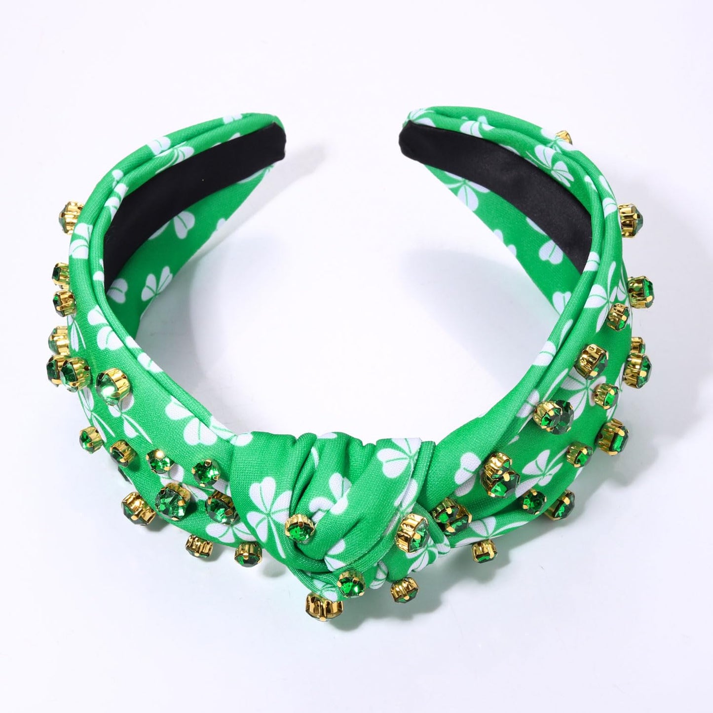 PHALIN St.Patrick's Day Headband for Women Shamrock Knotted Headband Embellished Green Crystal Rhinestone Headband Irish Lucky Leaf Hat St.Patrick's Day Accessories Gifts (Shamrock 1)