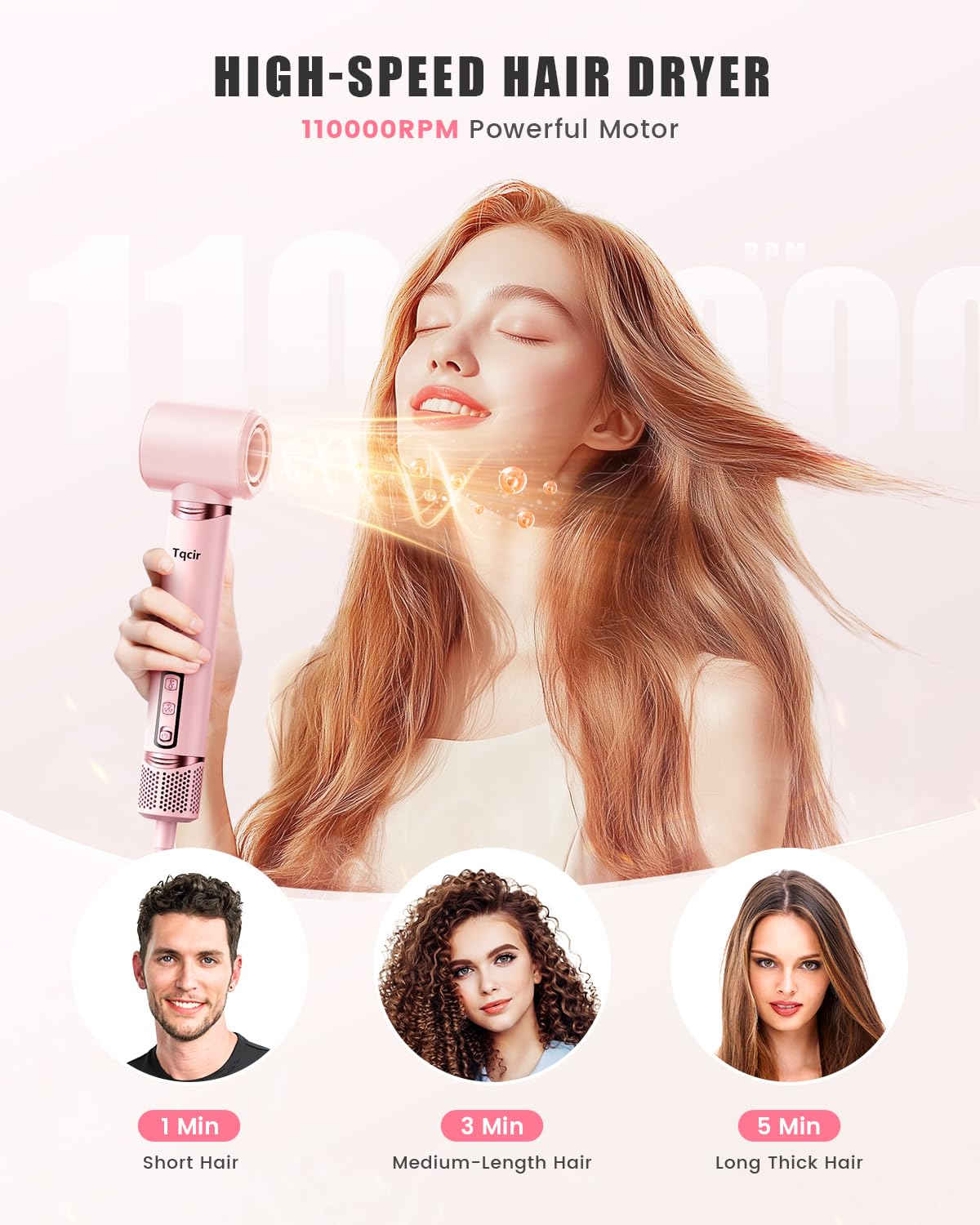 Tqcir 8-in-1 Professional Hot Air Styler - Powerful Multi-Styler with Auto-Wrap Curler | Pink