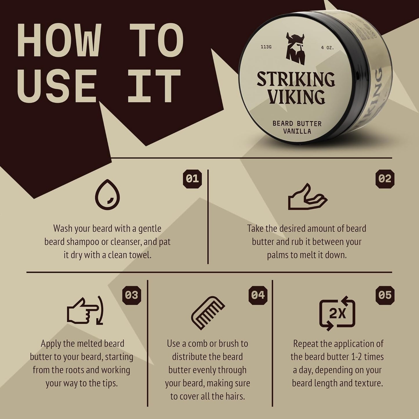 Striking Viking Beard Butter - Non-Greasy Hydrating Moisturizer With Natural Ingredients | Vanilla, 4oz