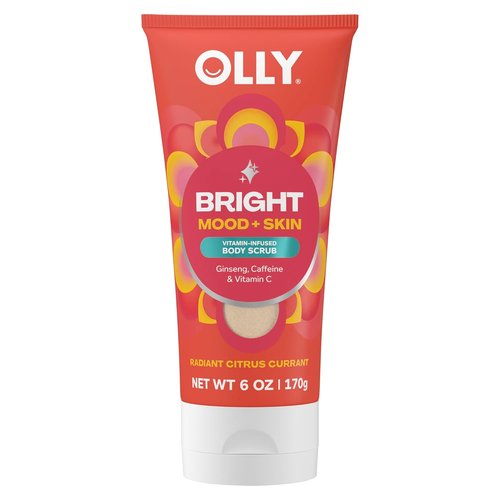OLLY Bright Body Scrub - Nourishing Exfoliating Cleanser with Ginseng & Caffeine | Citrus Currant, 6 oz