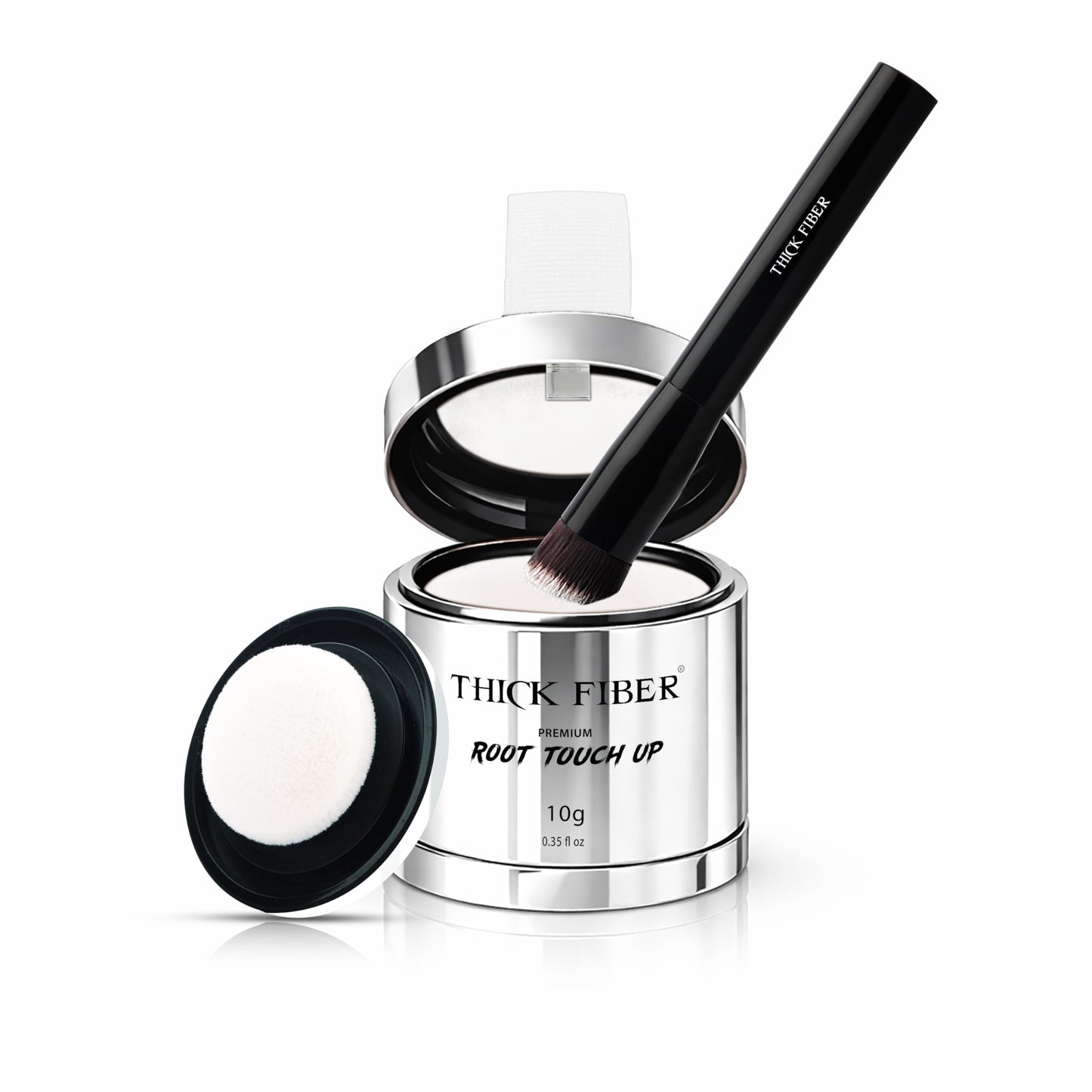 THICK FIBER Root Touch Up Powder with Brush – Covers Grey Roots, Thinning Hair & Bald Spots – Sweat & Water Resistant for Men & Women