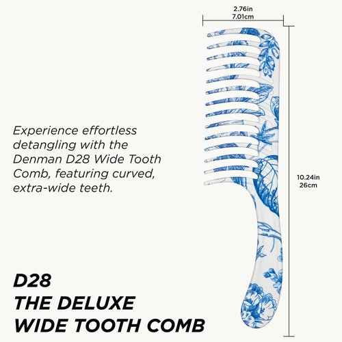 Denman D28 Wide Tooth Detangling Comb - Curved Pin For Detangling, Curl Defining, Smoothing - Wet Comb For All Hair Types, Women and Men