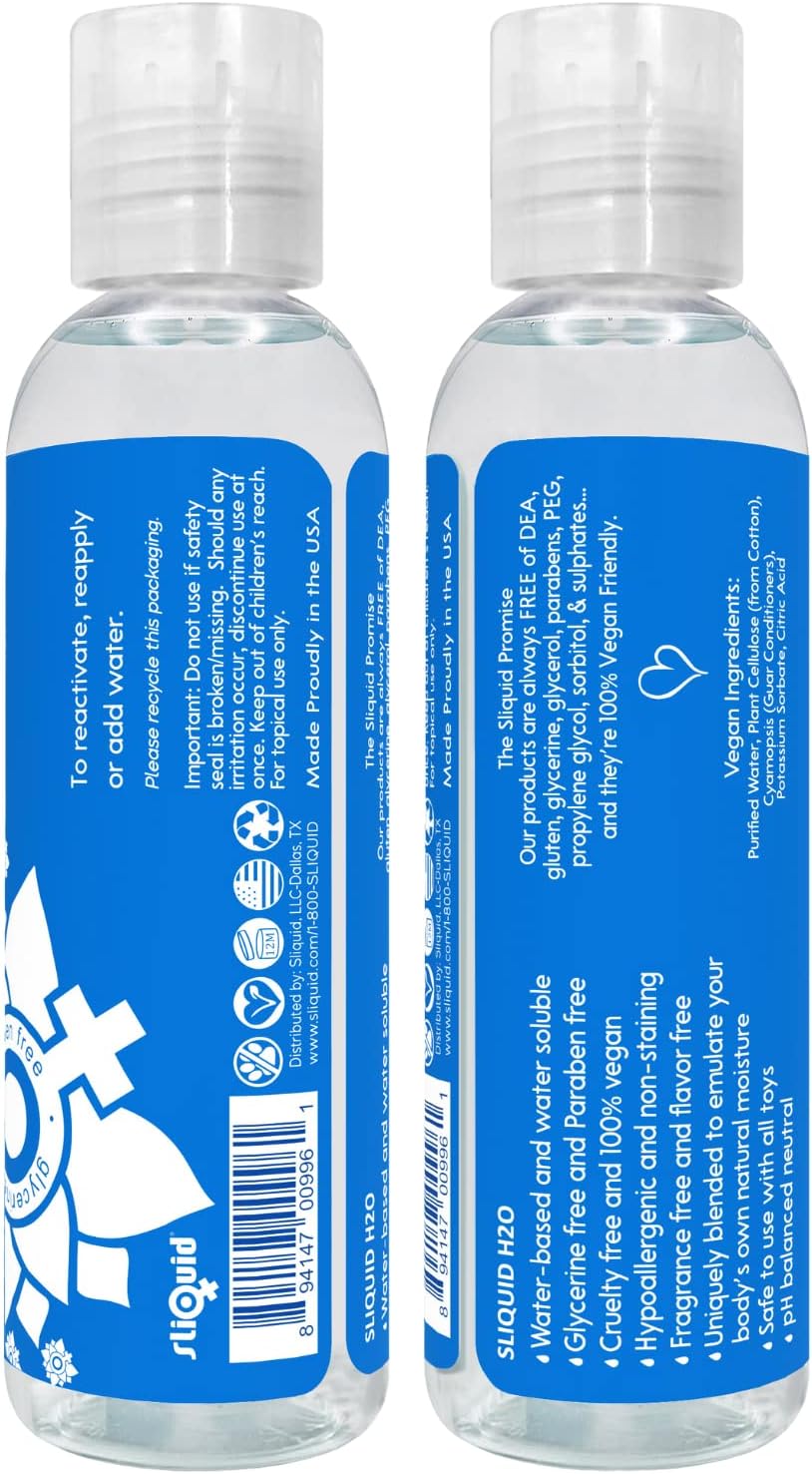 Sliquid H2O Water-Based Lubricant - Natural, Glycerin-Free Personal Lube (2 Oz) | Clear & Unscented