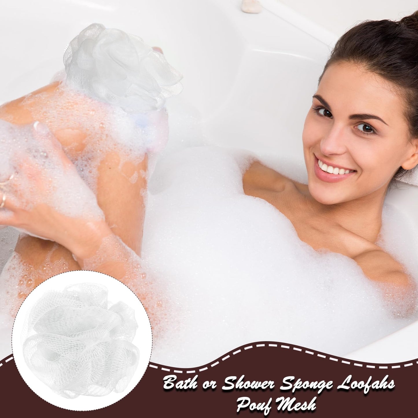 Shellwei 24 Pcs 3 Inch Mini Loofah Travel Size Bulk Shower Sponge Pouf Mesh for Women Kids Men Exfoliating Body Scrubber Baby Shower Favor(White)