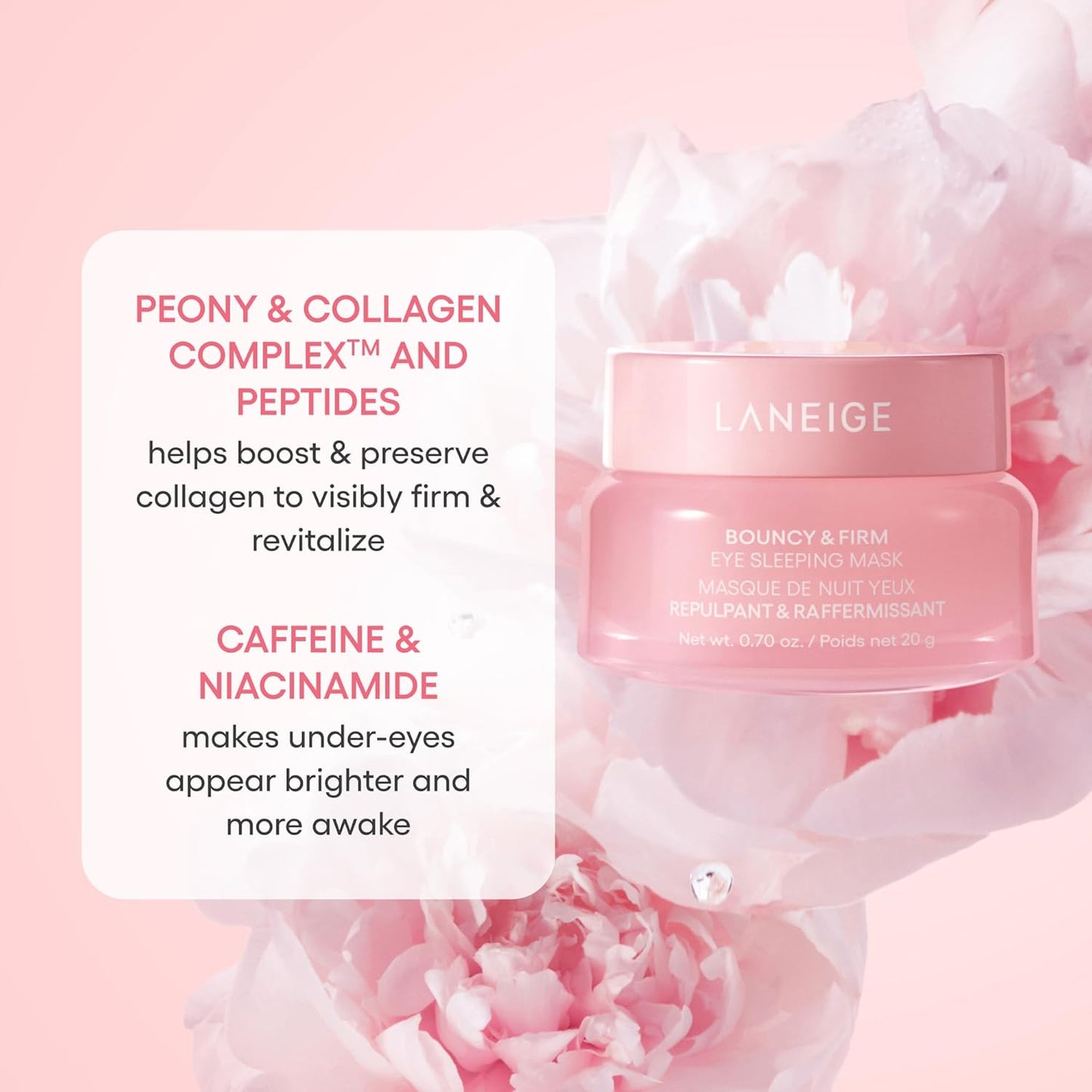 LANEIGE Eye Sleeping Mask - Bouncy & Firm Formula with Peony, Collagen, Ceramide & 5D Hyaluronic Acid