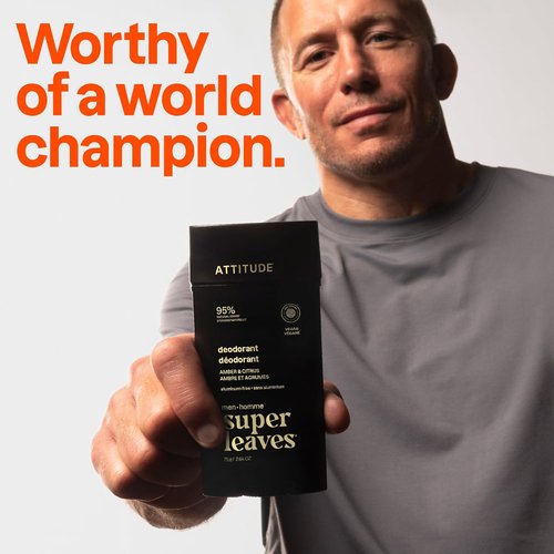 ATTITUDE Aluminum-Free Deodorant for Men - 95% Natural Ingredients | EWG Verified, Plant-Based Odor Control, 2.64 Oz